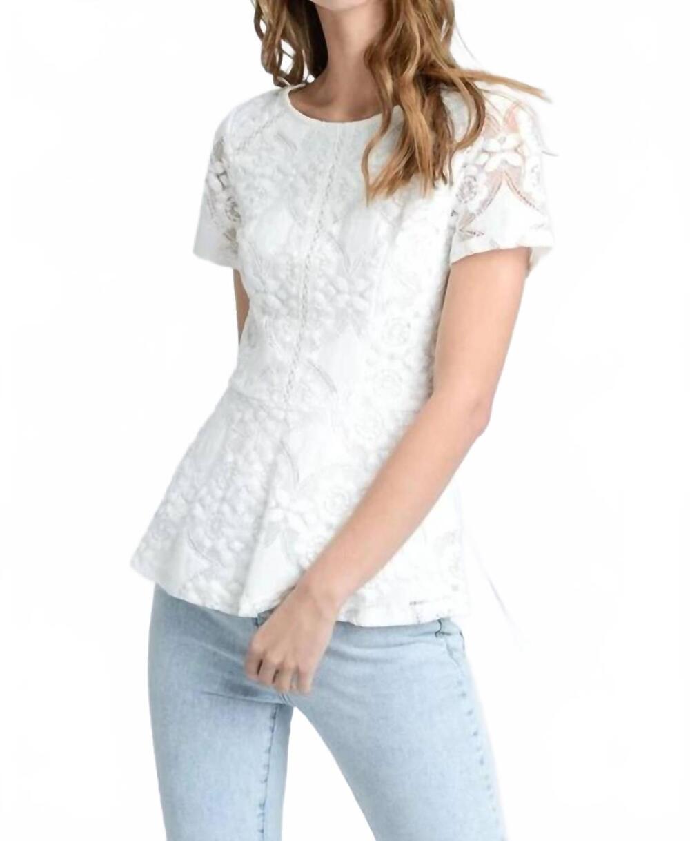 NEW DOE AND RAE peplum lace up back blouse in white